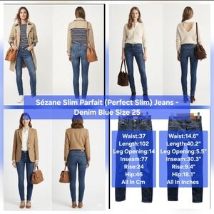 Sézane Slim Parfait (Perfect Slim) Jeans - Denim Blue Size 25